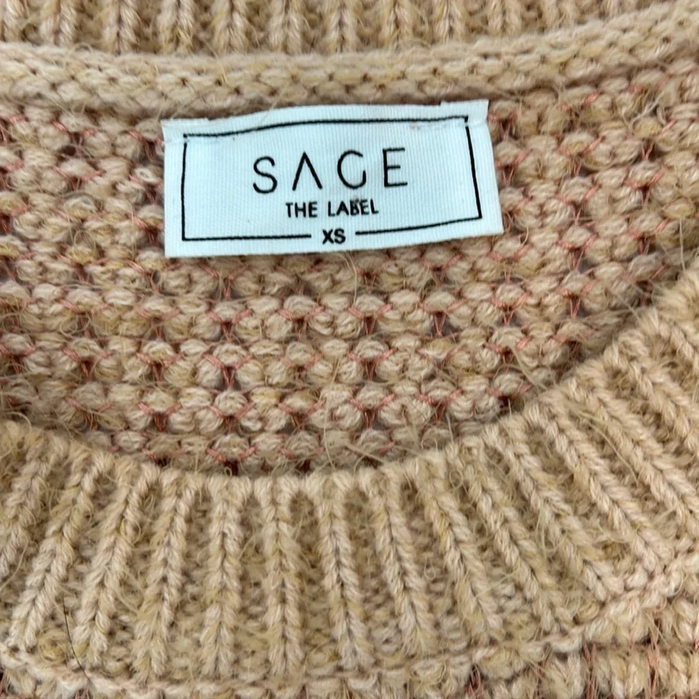 Sage The Label Fuzzy Sweater Peach Blush Beige Tan Size XS Extra Small